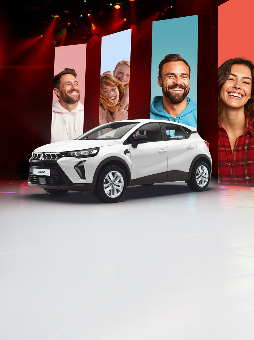 Eine Bühne mit dem ASX BASIS und Bannern im Hintergrund auf denen lachende Menschen zu sehen sind